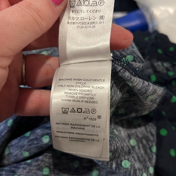 Lauren Ralph Lauren Navy with Green Polka Dot Top‎ Size S - Picture 4 of 5